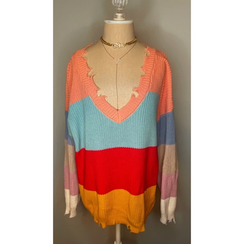 Blank Paige Striped Long Sleeve Multicolor Sweater Size Large